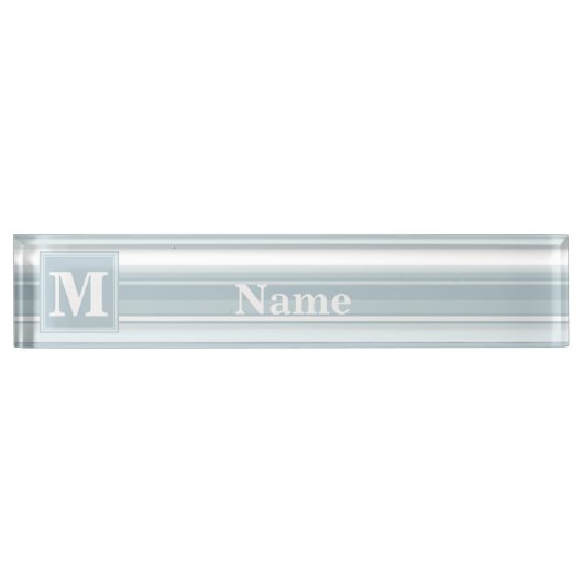 Monogram ijsblauwe strepen naambordje (Voorkant)