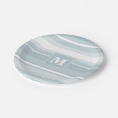 Monogram ijsblauwe strepen papieren bordje (Gekanteld)
