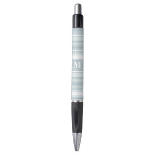 Monogram ijsblauwe strepen pen