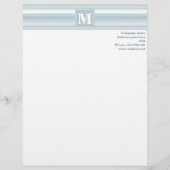 Monogram ijsblauwe strepen persoonlijk briefhoofd (Voorkant)