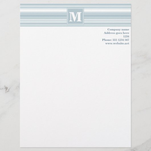 Monogram ijsblauwe strepen persoonlijk briefhoofd (Voorkant)