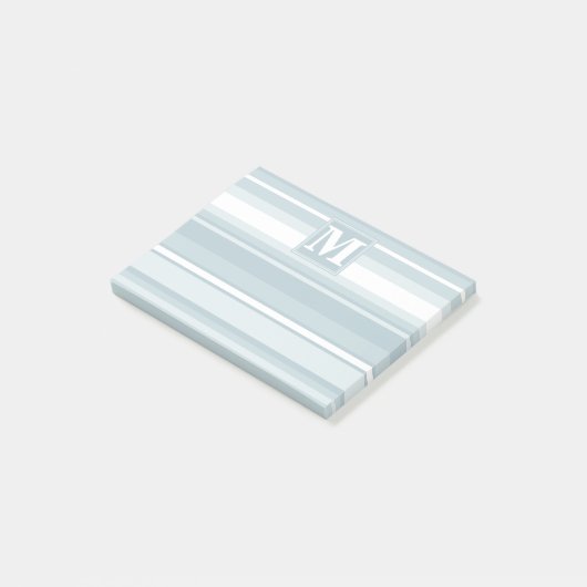 Monogram ijsblauwe strepen post-it® notes (Schuin)
