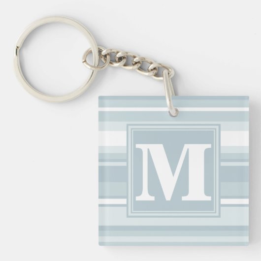 Monogram ijsblauwe strepen sleutelhanger (Voorkant)