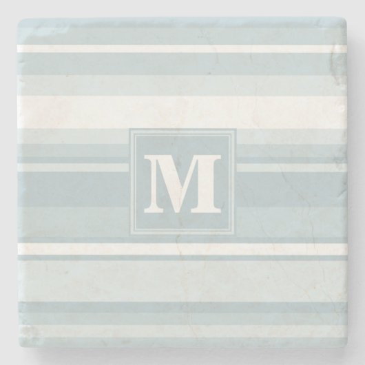 Monogram ijsblauwe strepen stenen onderzetter (Voorkant)