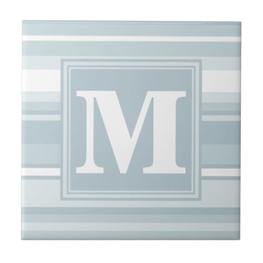 Monogram ijsblauwe strepen tegeltje (Voorkant)