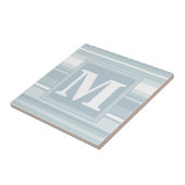 Monogram ijsblauwe strepen tegeltje (Zijkant)