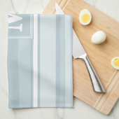 Monogram ijsblauwe strepen theedoek (Quarter Fold)