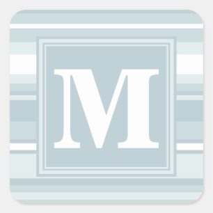 Monogram ijsblauwe strepen vierkante sticker