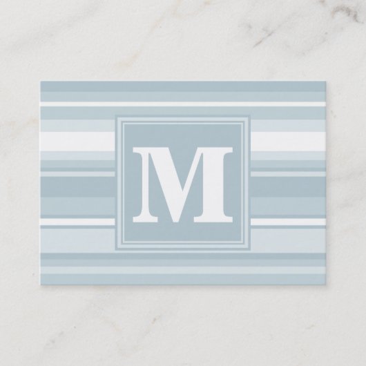 Monogram ijsblauwe strepen visitekaartje (Voorkant)