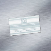 Monogram ijsblauwe strepen visitekaartje magneet (Voorbeeld)