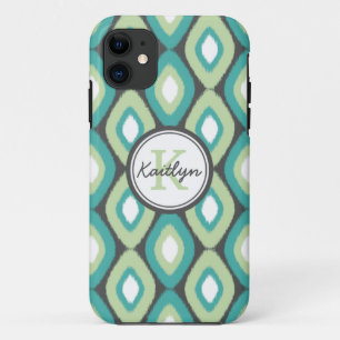 Monogram Ikat Diamonds Blauwgroen Mint iPhone 11 Hoesje