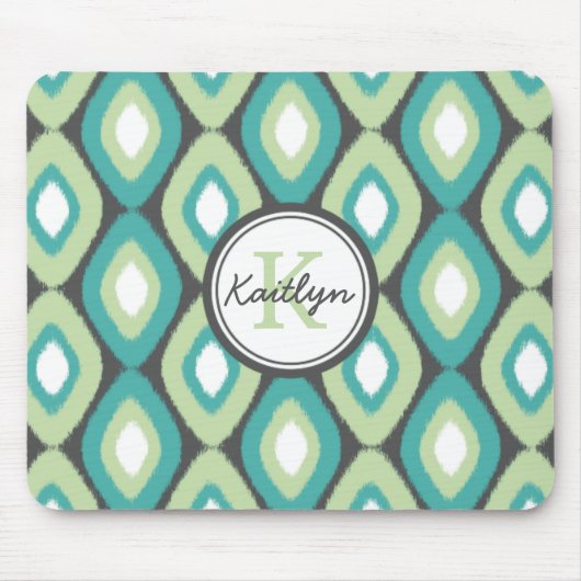 Monogram Ikat Diamonds Blauwgroen Mint Muismat (Voorkant)