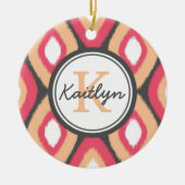 Monogram Ikat Diamonds Pattern Pink Grey Keramisch Ornament (Voorkant)