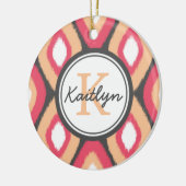 Monogram Ikat Diamonds Pattern Pink Grey Keramisch Ornament (Links)