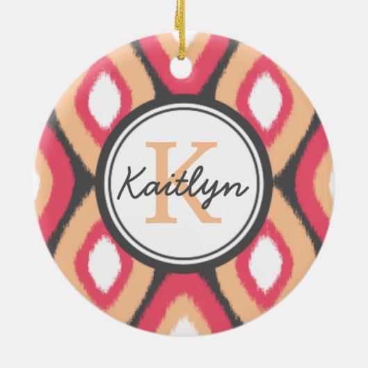 Monogram Ikat Diamonds Pattern Pink Grey Keramisch Ornament (Achterkant)