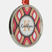 Monogram Ikat Diamonds Pattern Pink Grey Metalen Ornament (Rechts)