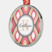 Monogram Ikat Diamonds Pattern Pink Grey Metalen Ornament (Links)