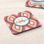 Monogram Ikat Diamonds Pattern Pink Grey Onderzetter (Linkerzijde)
