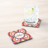 Monogram Ikat Diamonds Pattern Pink Grey Onderzetter (Rechterzijde)