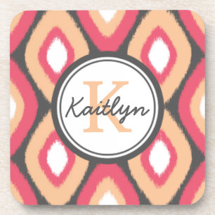 Monogram Ikat Diamonds Pattern Pink Grey Onderzetter