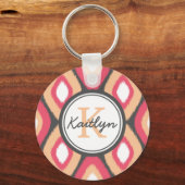 Monogram Ikat Diamonds Pattern Pink Grey Sleutelhanger (Voorkant)