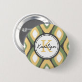 Monogram Ikat Diamonds Pattern Sage Yellow Ronde Button 5,7 Cm (Voorkant /achterkant)