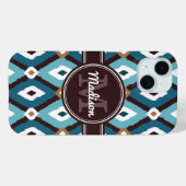 Monogram Ikat Patroon Blauw en Bruin Case-Mate iPhone Case (Achterkant (horizontaal))