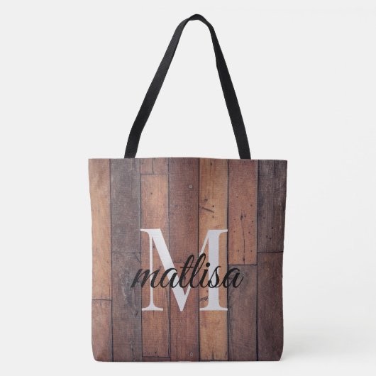 Monogram in bruine, bijtende stijl tote bag (Voorkant)