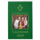 Monogram in Crest Green Gold Family Photo Elegant  Kalender (Hoes)