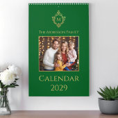 Monogram in Crest Green Gold Family Photo Elegant  Kalender