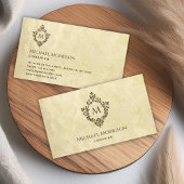  monogram in Crest Old Paper Parchment Visitekaartje
