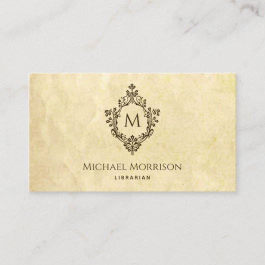  monogram in Crest Old Paper Parchment Visitekaartje (Voorkant)