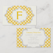 Monogram in een lijst, geel wit gingham patroon visitekaartje (Voorkant / Achterkant)