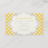 Monogram in een lijst, geel wit gingham patroon visitekaartje (Achterkant)