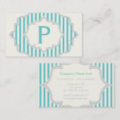 Monogram in een lijst met aqua, witte strepen visitekaartje (Voorkant / Achterkant)