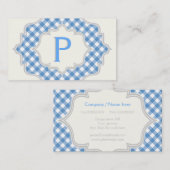 Monogram in een lijst met blauwe, witte gingham visitekaartje (Voorkant / Achterkant)