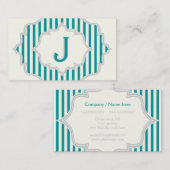 Monogram in een lijst met blauwgroen, witte strepe visitekaartje (Voorkant / Achterkant)
