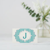 Monogram in een lijst met blauwgroen, witte strepe visitekaartje (Staand voorkant)