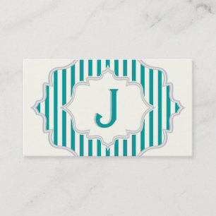 Monogram in een lijst met blauwgroen, witte strepe visitekaartje