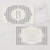 Monogram in een lijst met grijze, witte strepen visitekaartje (Voorkant / Achterkant)