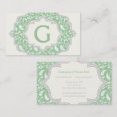 Monogram in een lijst met groene, witte paisley visitekaartje (Voorkant / Achterkant)