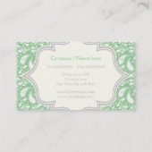 Monogram in een lijst met groene, witte paisley visitekaartje (Achterkant)