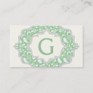 Monogram in een lijst met groene, witte paisley visitekaartje