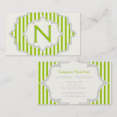 Monogram in een lijst met groene, witte strepen visitekaartje (Voorkant / Achterkant)