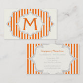 Monogram in een lijst met oranje, witte strepen visitekaartje (Voorkant / Achterkant)