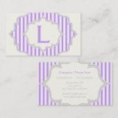 Monogram in een lijst met paarse, witte strepen visitekaartje (Voorkant / Achterkant)