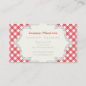 Monogram in een lijst met rode, witte gingham visitekaartje (Achterkant)