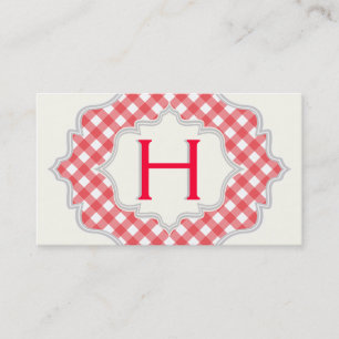 Monogram in een lijst met rode, witte gingham visitekaartje