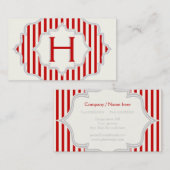 Monogram in een lijst met rode, witte strepen visitekaartje (Voorkant / Achterkant)