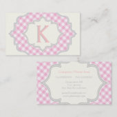 Monogram in een lijst met roze, witte gingham visitekaartje (Voorkant / Achterkant)
